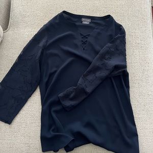 Van Heusen Blue Lace 3/4 Sleeve Blouse
